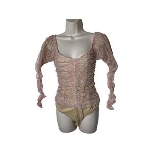 Michael Costello X Revolve Elegant Lace Long Sleeve Bodysuit Pink